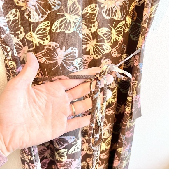 Christopher & Banks Butterfly Print Dress Size 14 Brown Pink Purple Layered Look - Picture 10 of 11